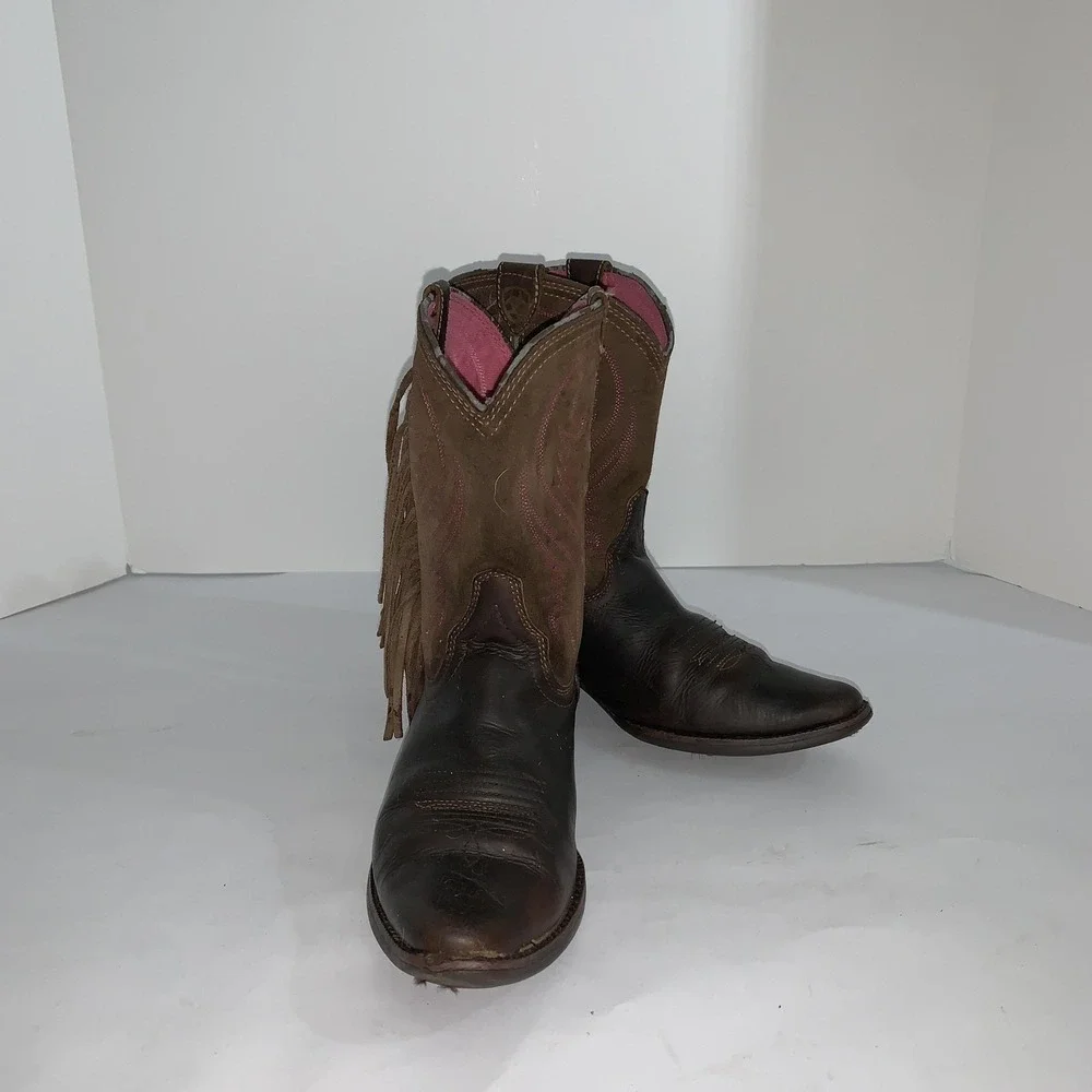 Ariat Boots Girls Size 2 Brown Leather Western Fringe Cowgirl Riding 10011908